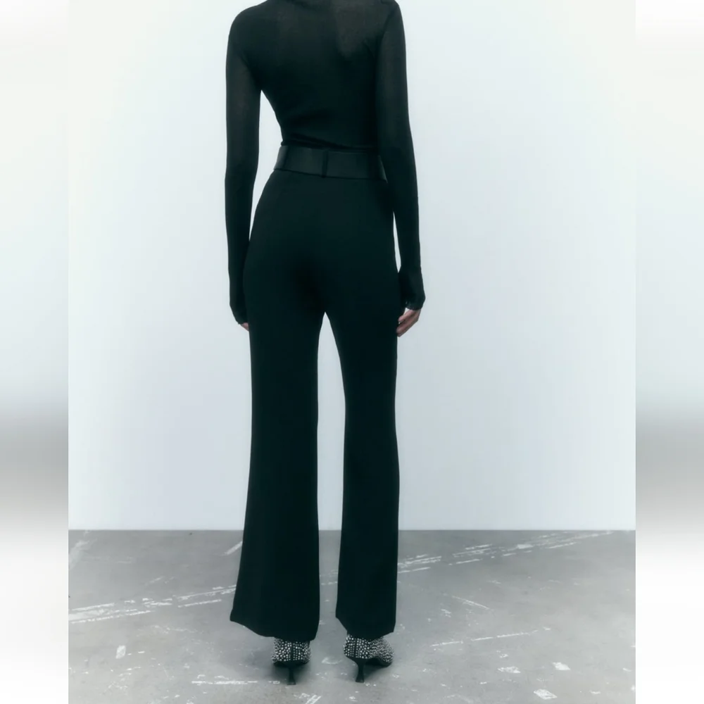 Zara * High Waist Belted Flare Pants Black Size XS